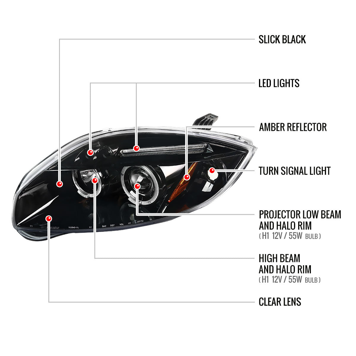 2006-2011 Mitsubishi Eclipse Dual Halo Projector Headlights (Jet Black Housing/Clear Lens)