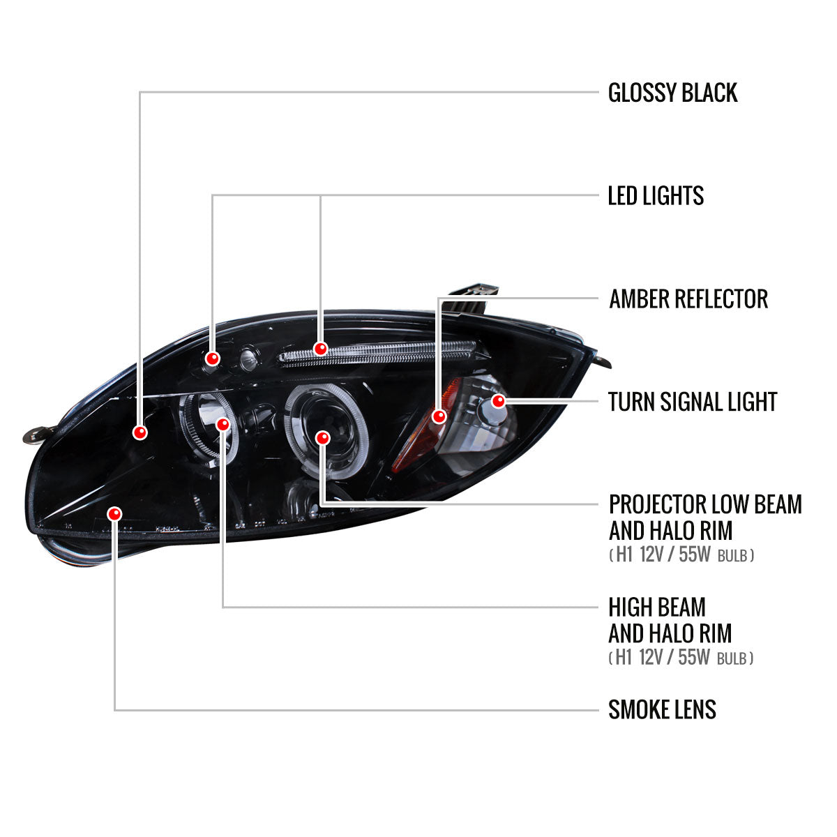 2006-2011 Mitsubishi Eclipse Dual Halo Projector Headlights (Glossy Black Housing/Smoked Lens)