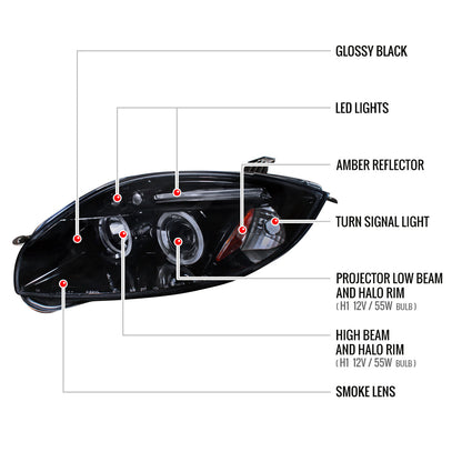 2006-2011 Mitsubishi Eclipse Dual Halo Projector Headlights (Glossy Black Housing/Smoked Lens)