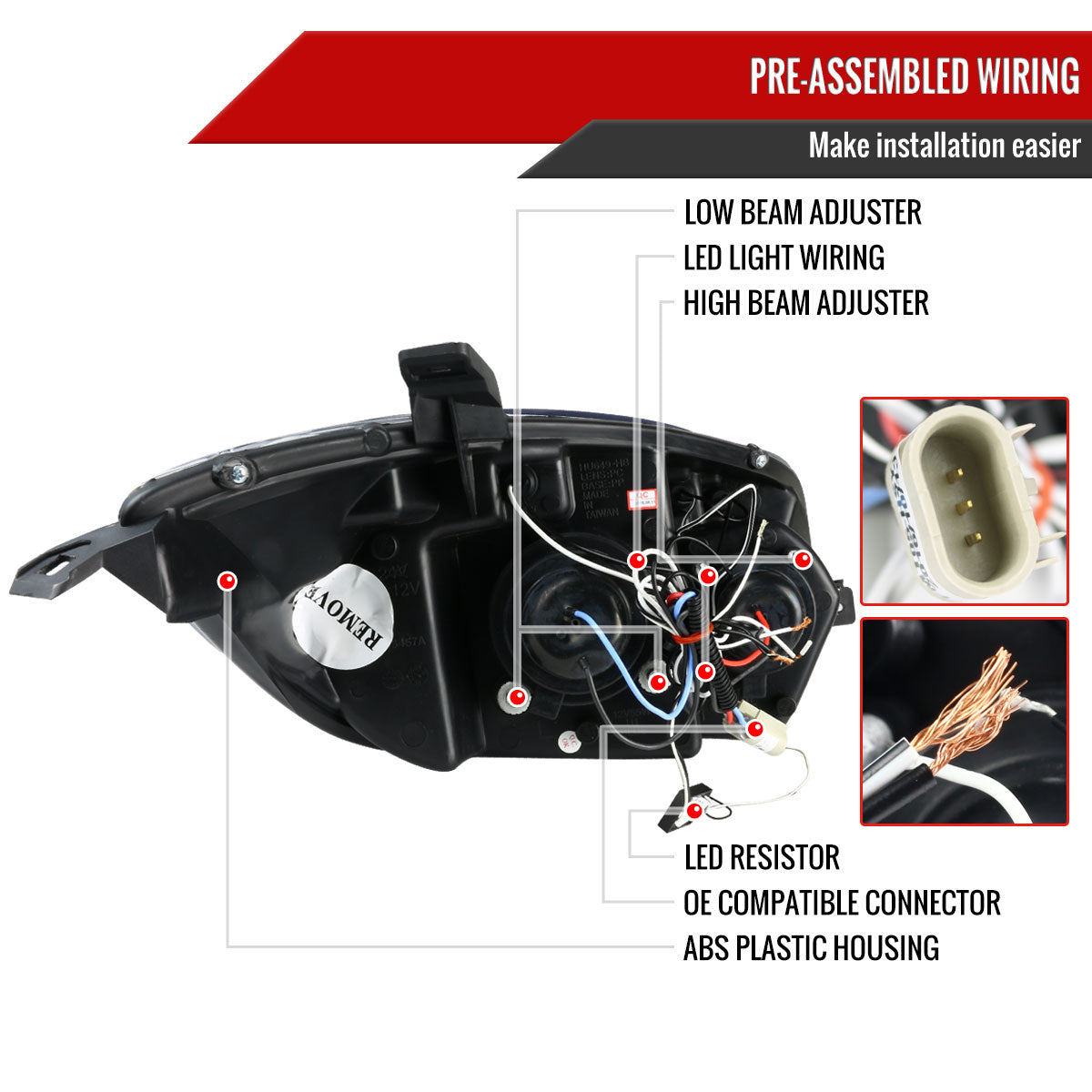 2006-2011 Mitsubishi Eclipse Dual Halo Projector Headlights (Matte Black Housing/Clear Lens)