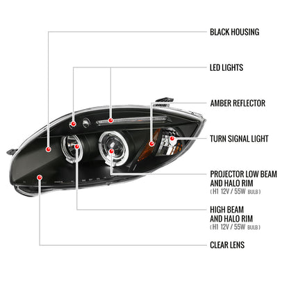 2006-2011 Mitsubishi Eclipse Dual Halo Projector Headlights (Matte Black Housing/Clear Lens)