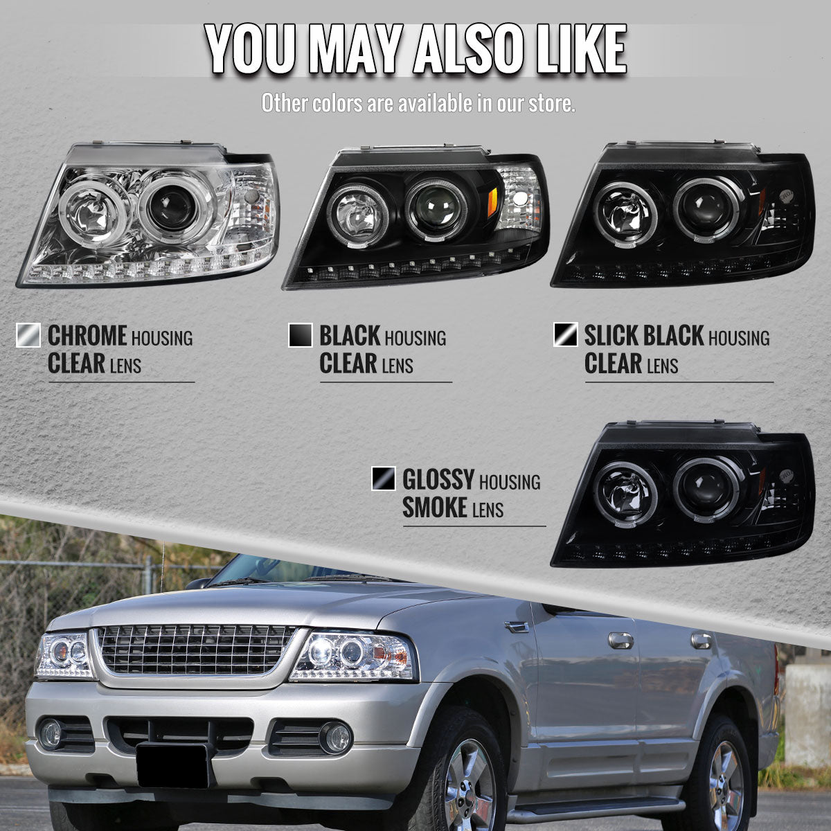 2002-2005 Ford Explorer Dual Halo Projector Headlights (Glossy Black Housing/Smoked Lens)