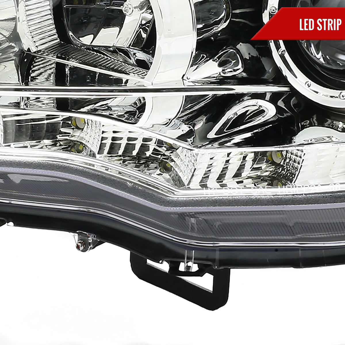 2008-2015 Mitsubishi Lancer EVO Projector Headlights w/ SMD LED Light Strip (Chrome Housing/Clear Lens)