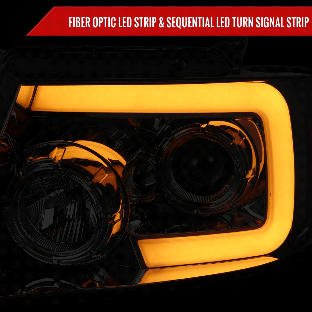 2004-2008 Ford F-150/ 2006-2008 Lincoln Mark LT Switchback Sequential LED C-Bar Projector Headlights (Chrome Housing/Smoked Lens)