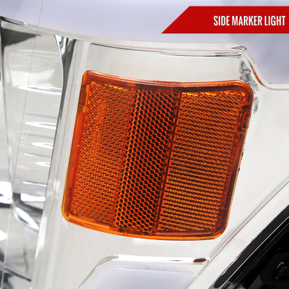 2009-2014 Ford F-150 LED Strip Projector Headlights (Chrome Housing/Clear Lens)