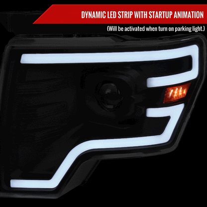 2009-2014 Ford F-150 Switchback Sequential LED Turn Signal Projector Headlights (Matte Black Housing/Smoked Lens)