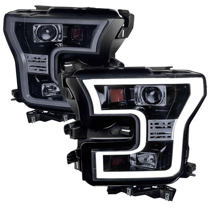 2015-2017 Ford F-150 LED Bar Outline Projector Headlights (Glossy Black Housing/Smoked Lens)