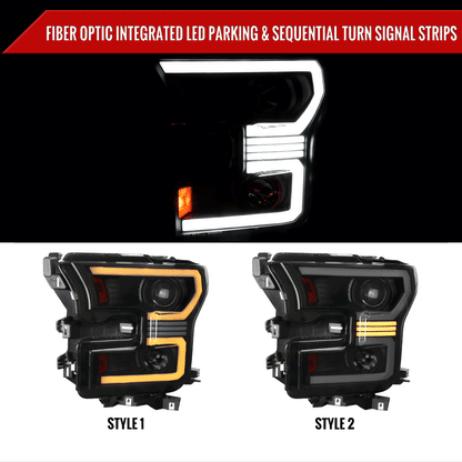 2015-2017 Ford F-150 LED Bar Projector Headlights w/ Switchback Sequential Turn Signals (Black Housing / Smoked Lens)
