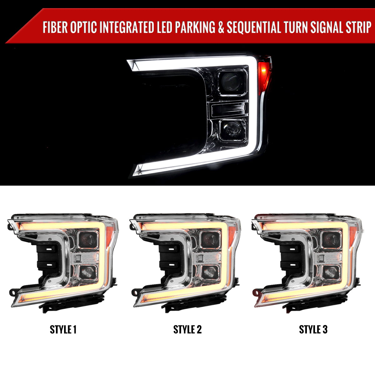 2018-2020 Ford F-150 LED C-Bar Projector Headlights w/ Switchback Sequential Turn Signal Lights (Chrome Housing / Clear Lens)