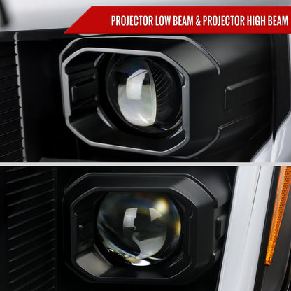 2021-2025 Ford F-150 Projector Headlight w/ Switchback Sequential Turn Signal LED Bar (Black Housing / Clear Lens)
