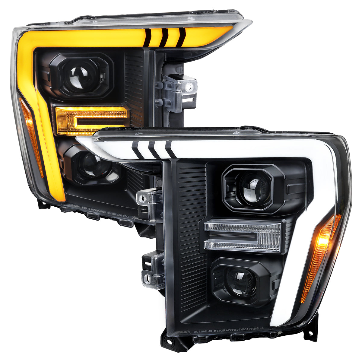 2021-2025 Ford F-150 Projector Headlight w/ Switchback Sequential Turn Signal LED Bar (Black Housing / Clear Lens)