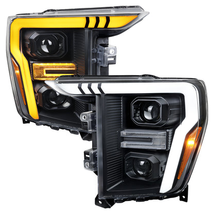2021-2025 Ford F-150 Projector Headlight w/ Switchback Sequential Turn Signal LED Bar (Black Housing / Clear Lens)
