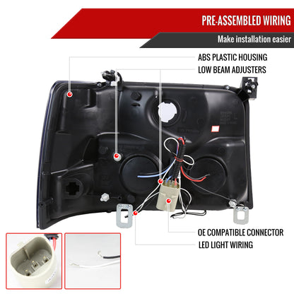 1992-1996 Ford F-150 F-250 F-350 Bronco Dual Halo Projector Headlights (Glossy Black Housing/Smoked Lens)