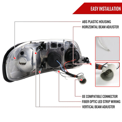 1997-2004 Ford F-150 / 1997-2002 Expedition LED C-Bar Projector Headlights (Jet Black Housing/Clear Lens)