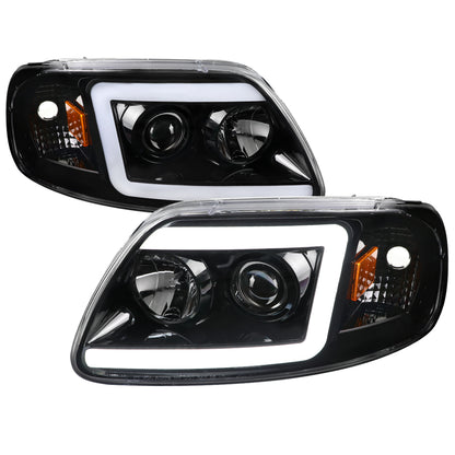 1997-2004 Ford F-150 / 1997-2002 Expedition LED C-Bar Projector Headlights (Jet Black Housing/Clear Lens)