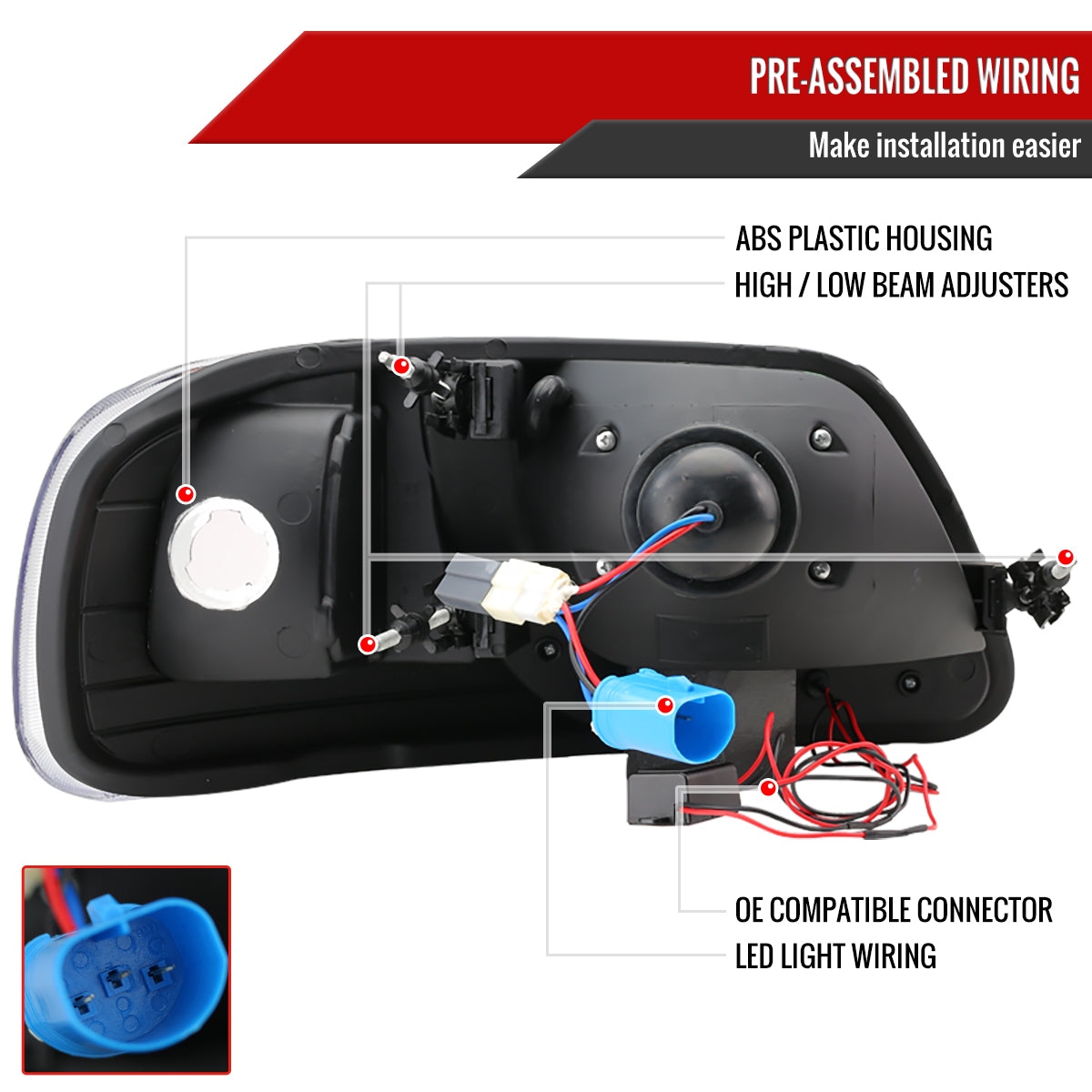 1997-2004 Ford F-150 / 1997-2002 Expedition Projector Headlights w/ SMD LED Light Strip (Matte Black Housing/Clear Lens)