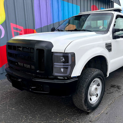 2008-2010 Ford F-250/F-350/F-450/F-550 LED Sequential Turn Signal Bar Projector Headlights (Glossy Black Housing/Smoked Lens)