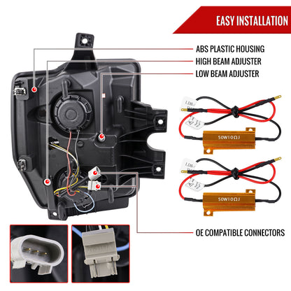 2008-2010 Ford F-250/F-350/F-450/F-550 LED Sequential Turn Signal Bar Projector Headlights (Matte Black Housing/Clear Lens)