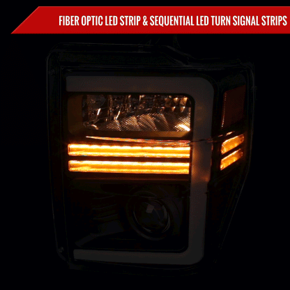 2008-2010 Ford F-250/F-350/F-450/F-550 Super Duty Projector Headlights w/ LED Sequential Turn Signal (Matte Black Housing/Clear Lens)