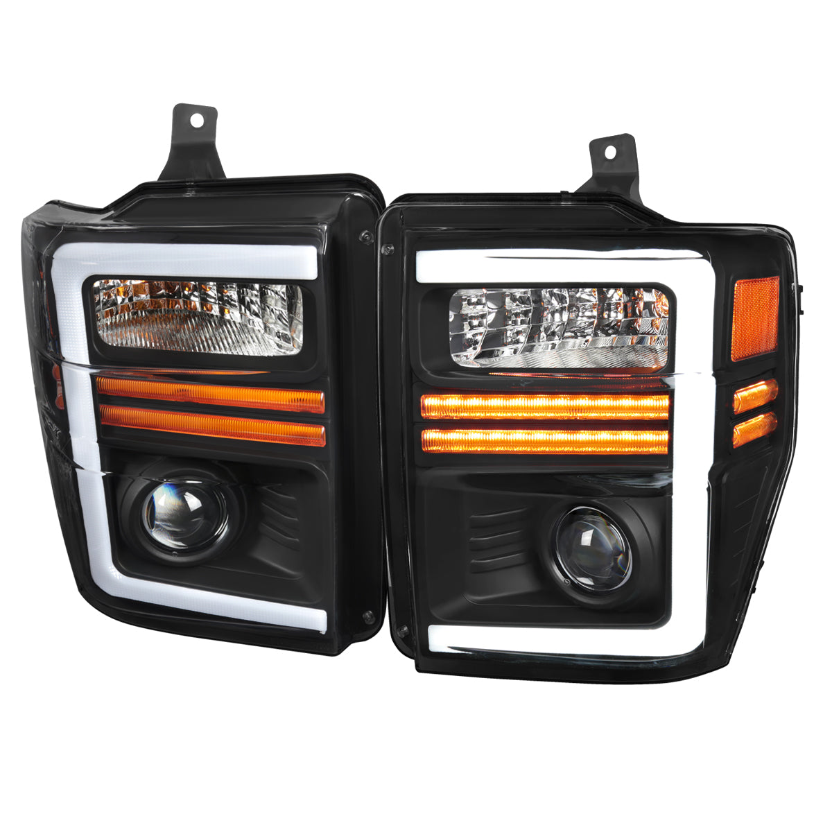 2008-2010 Ford F-250/F-350/F-450/F-550 Super Duty Projector Headlights w/ LED Sequential Turn Signal (Matte Black Housing/Clear Lens)