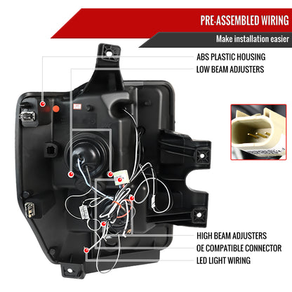2008-2010 Ford F-250 F-350 F-450 Dual Halo Projector Headlights (Matte Black Housing/Clear Lens)