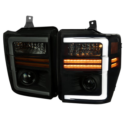 2008-2010 Ford F-250/F-350/F-450/F-550 Super Duty Projector Headlights w/ LED Sequential Turn Signal (Matte Black Housing/Smoked Lens)