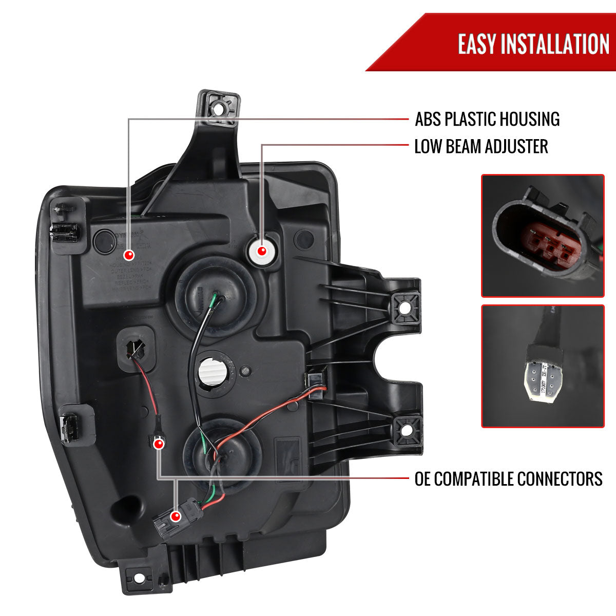 2008-2010 Ford F-250 F-350 F-450 LED C-Bar Projector Headlight (Black Housing/Smoked Lens)