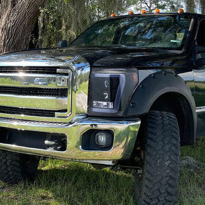 2011-2016 F-250/F-350/F-450/F-550 LED C-Bar Projector Headlights (Glossy Black Housing/Smoked Lens)