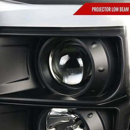2011-2016 F-250/F-350/F-450/F-550 Super Duty LED C-Bar Projector Headlights (Matte Black Housing/Clear Lens)