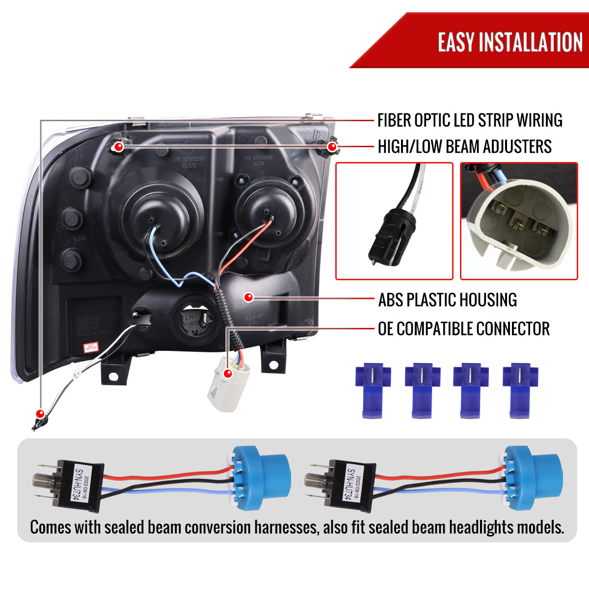 1999-2004 Ford F-250/F-350/F-450/F-550 /2000-2004 Ford Excursion LED Bar Projector Headlights (Jet Black Housing/Clear Lens)