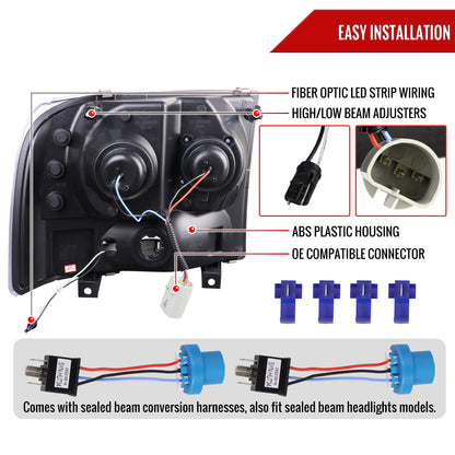 1999-2004 Ford F-250/F-350/F-450/F-550 /2000-2004 Ford Excursion LED Bar Projector Headlights (Jet Black Housing/Clear Lens)
