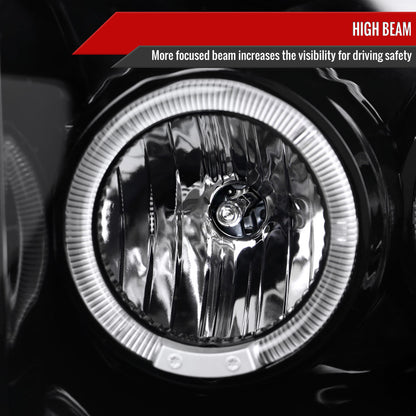 1999-2004 Ford F-250/F-350/F-450/F-550/Excursion Dual Halo Projector Headlights (Jet Black Housing/Clear Lens)