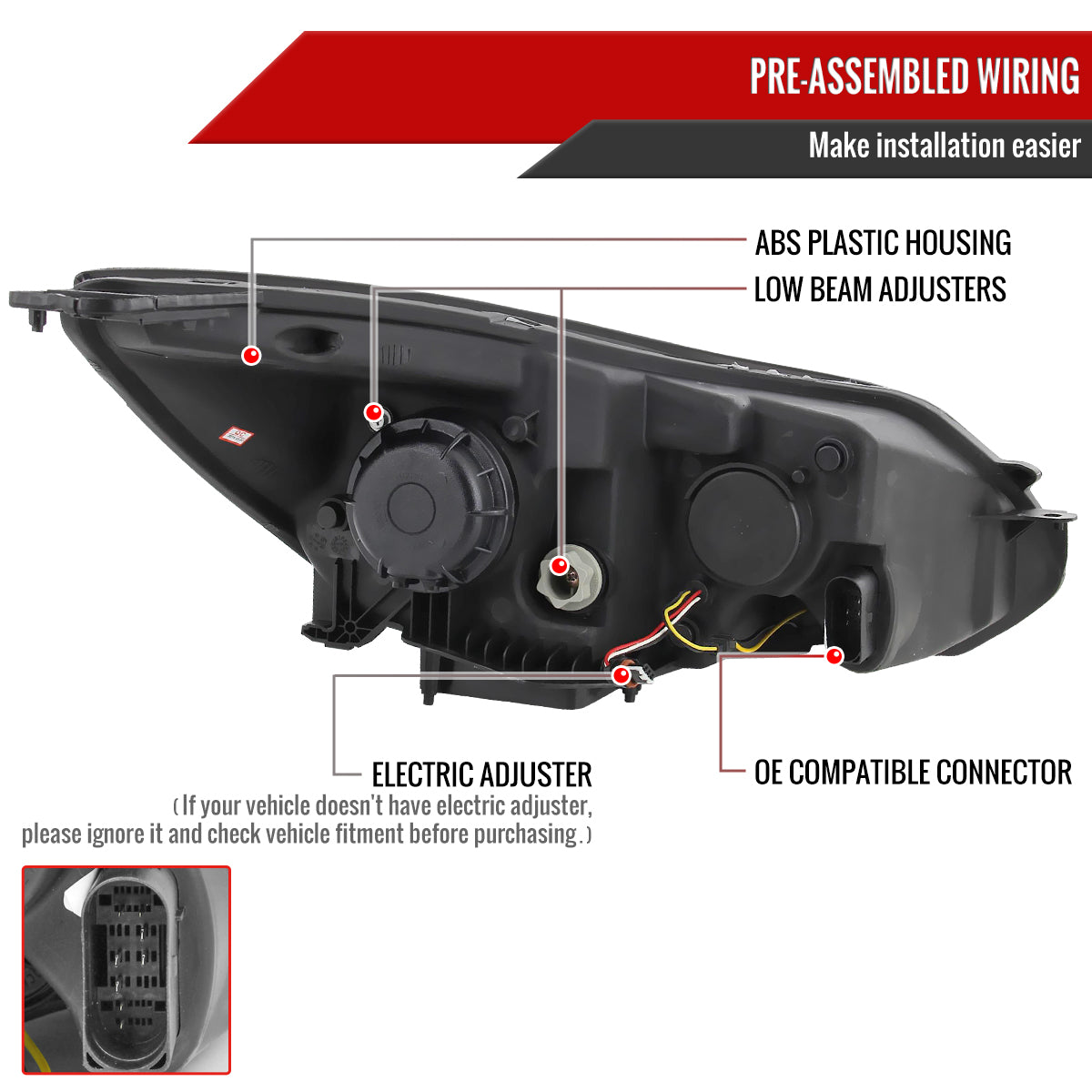 2012-2014 Ford Focus Projector Headlights w/ LED Light Strip & LED Turn Signal Lights (Chrome Housing/Smoked Lens)