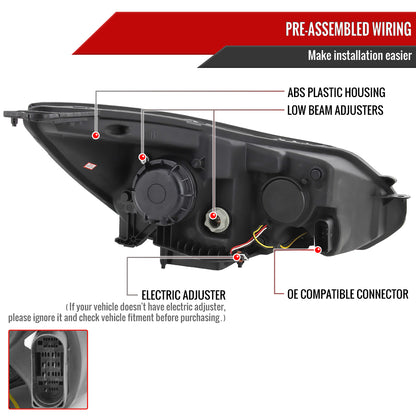 2012-2014 Ford Focus Projector Headlights w/ LED Light Strip & LED Turn Signal Lights (Chrome Housing/Smoked Lens)