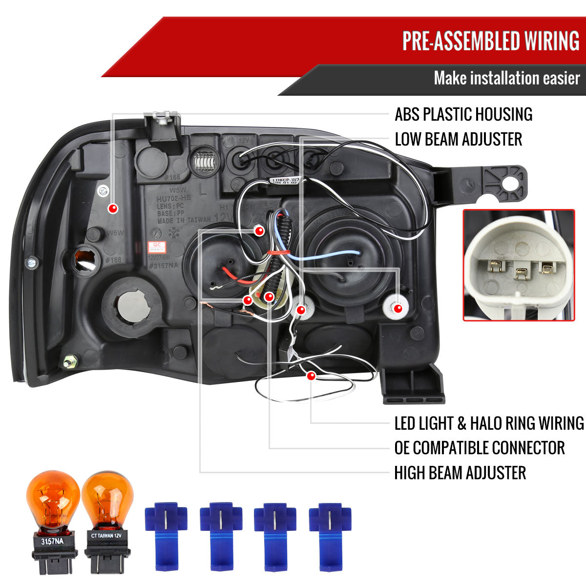 2001-2004 Nissan Frontier Dual Halo Projector Headlights (Chrome Housing/Clear Lens)