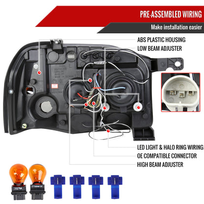 2001-2004 Nissan Frontier Dual Halo Projector Headlights (Matte Black Housing/Clear Lens)