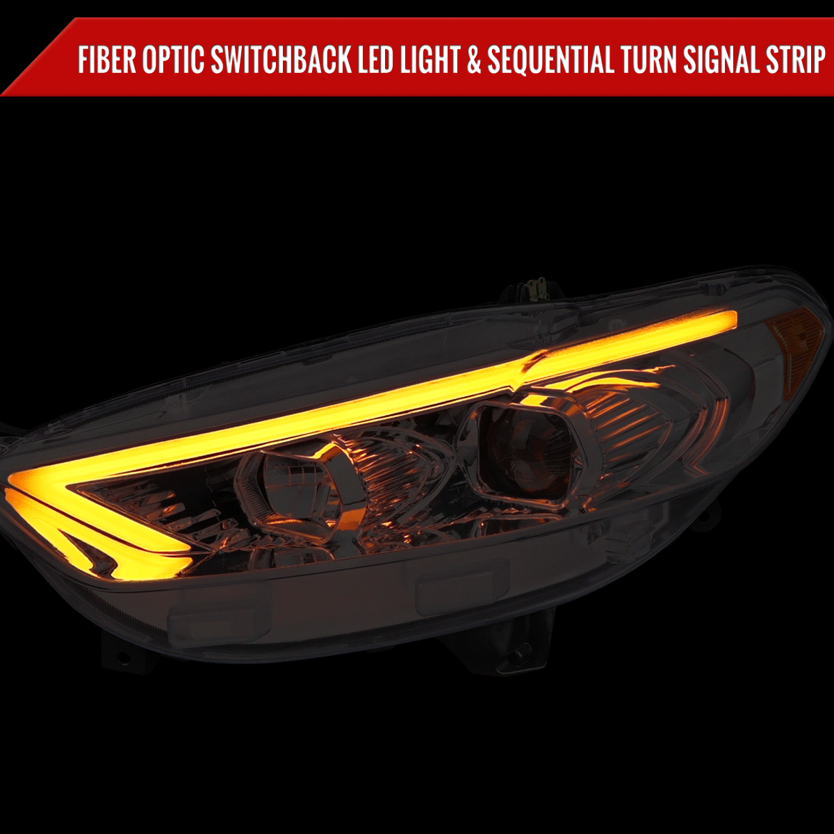 2013-2016 Ford Fusion Switchback Sequential Turn Signal Projector Headlights (Chrome Housing/Clear Lens)
