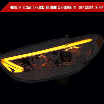 2013-2016 Ford Fusion Switchback Sequential Turn Signal Projector Headlights (Chrome Housing/Clear Lens)