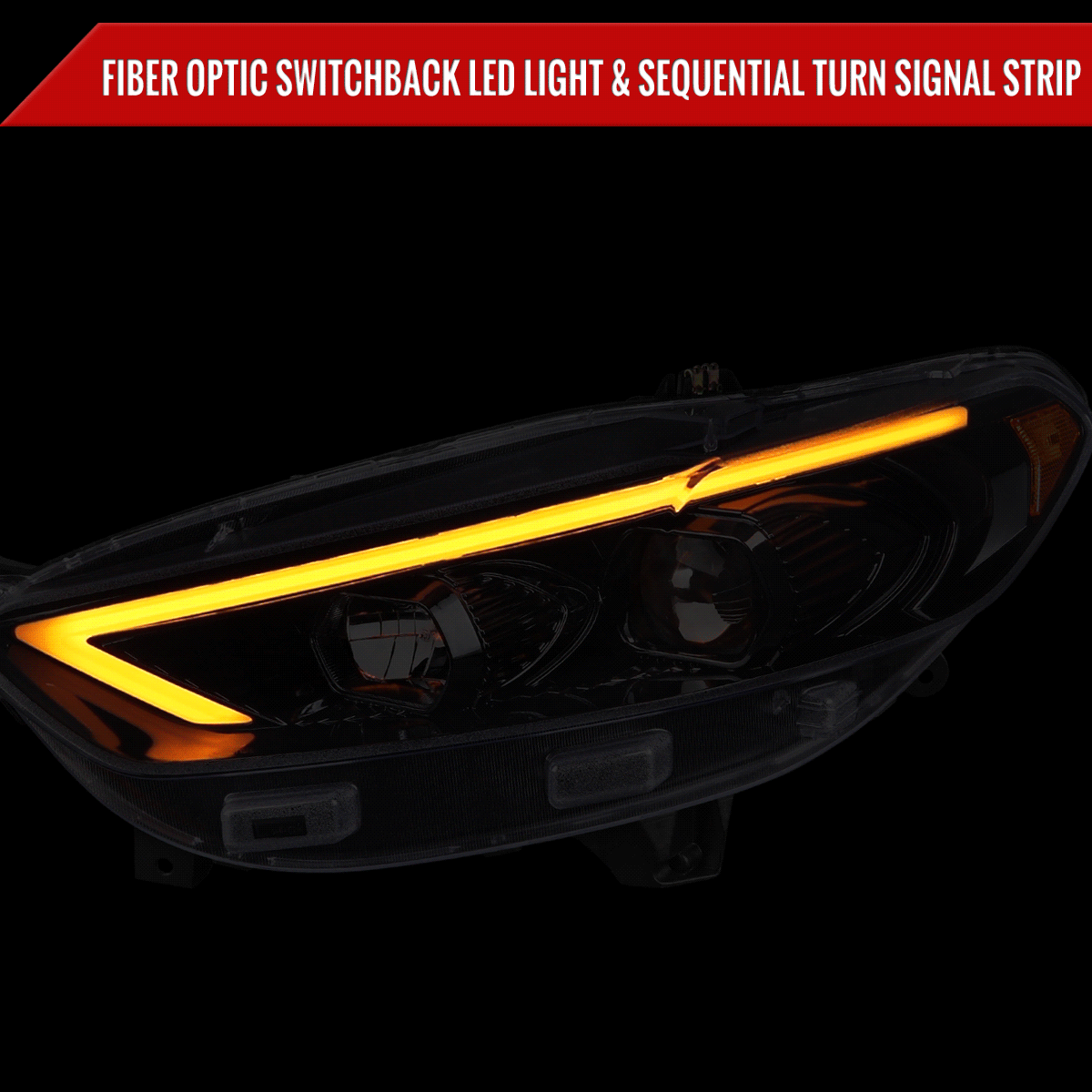 2013-2016 Ford Fusion Switchback Sequential Turn Signal Projector Headlights (Glossy Black Housing/Clear Lens)
