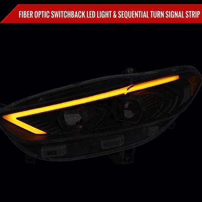 2013-2016 Ford Fusion Switchback Sequential Turn Signal Projector Headlights (Matte Black Housing/Clear Lens)
