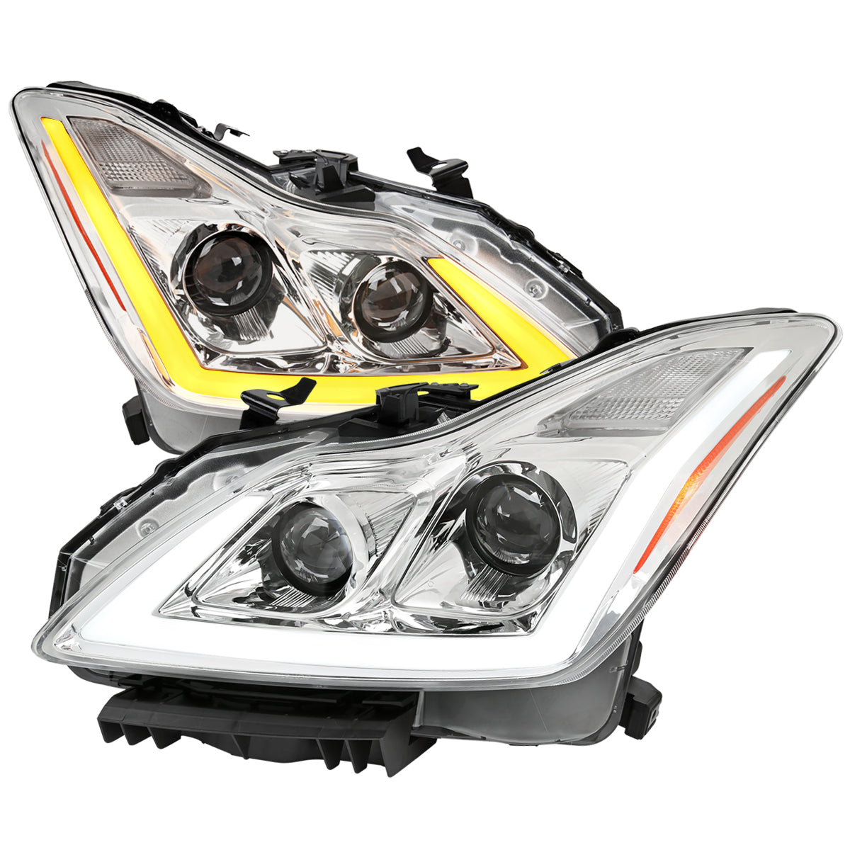 2008-2013 Infiniti G37/2014-2015 Q60 Coupe/Convertible Sequential Switchback LED Turn Signal Projector Headlights (Chrome Housing/Clear Lens)