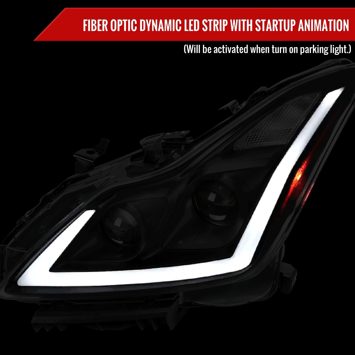 2008-2013 Infiniti G37/2014-2015 Q60 Coupe/Convertible Sequential Switchback LED Turn Signal Projector Headlights (Matte Black Housing/Clear Lens)