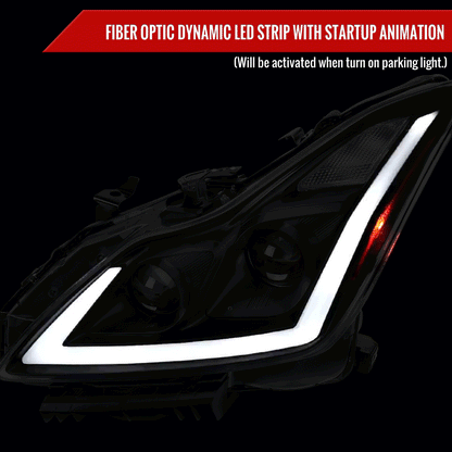 2008-2013 Infiniti G37/2014-2015 Q60 Coupe/Convertible Sequential Switchback LED Turn Signal Projector Headlights (Matte Black Housing/Clear Lens)