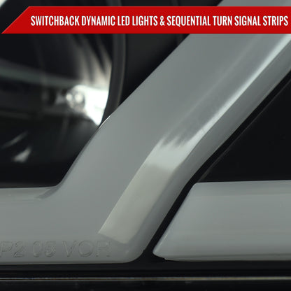 2005-2010 Pontiac G6 Projector Headlights w/ LED Light Strip Sequential Switchback(Black Housing / Smoked Lens)