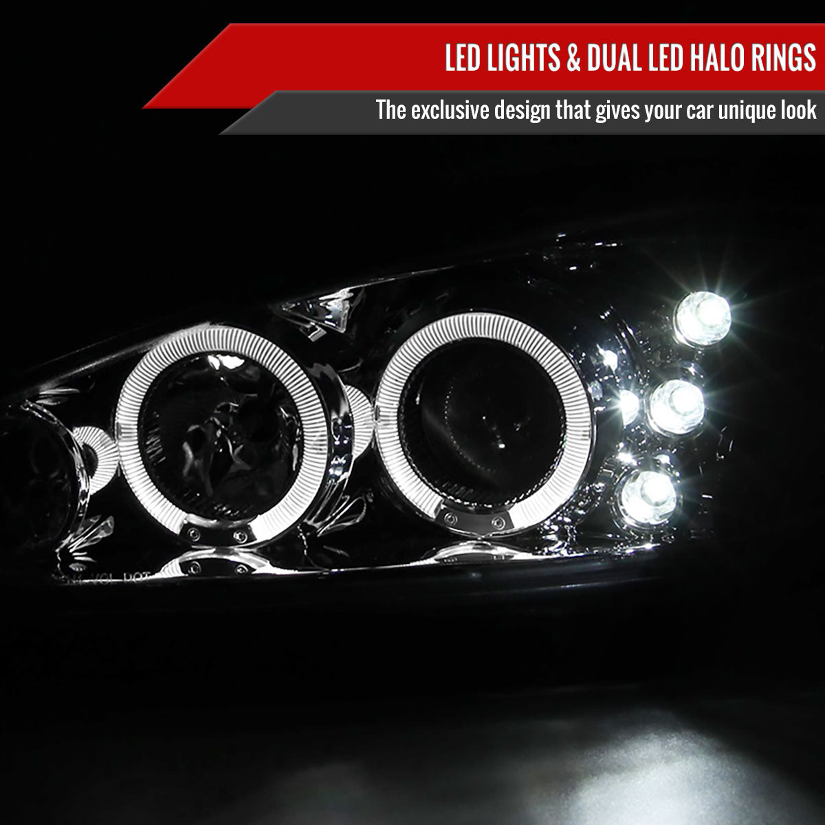 1999-2005 Pontiac Grand AM Dual Halo Projector Headlights (Chrome Housing/Clear Lens)
