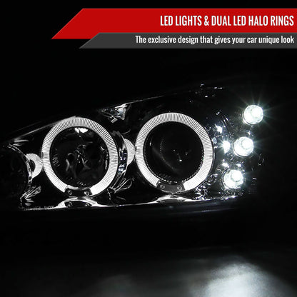 1999-2005 Pontiac Grand AM Dual Halo Projector Headlights (Chrome Housing/Clear Lens)