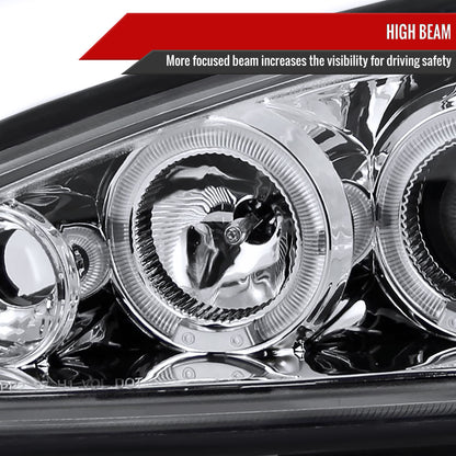 1999-2005 Pontiac Grand AM Dual Halo Projector Headlights (Chrome Housing/Clear Lens)