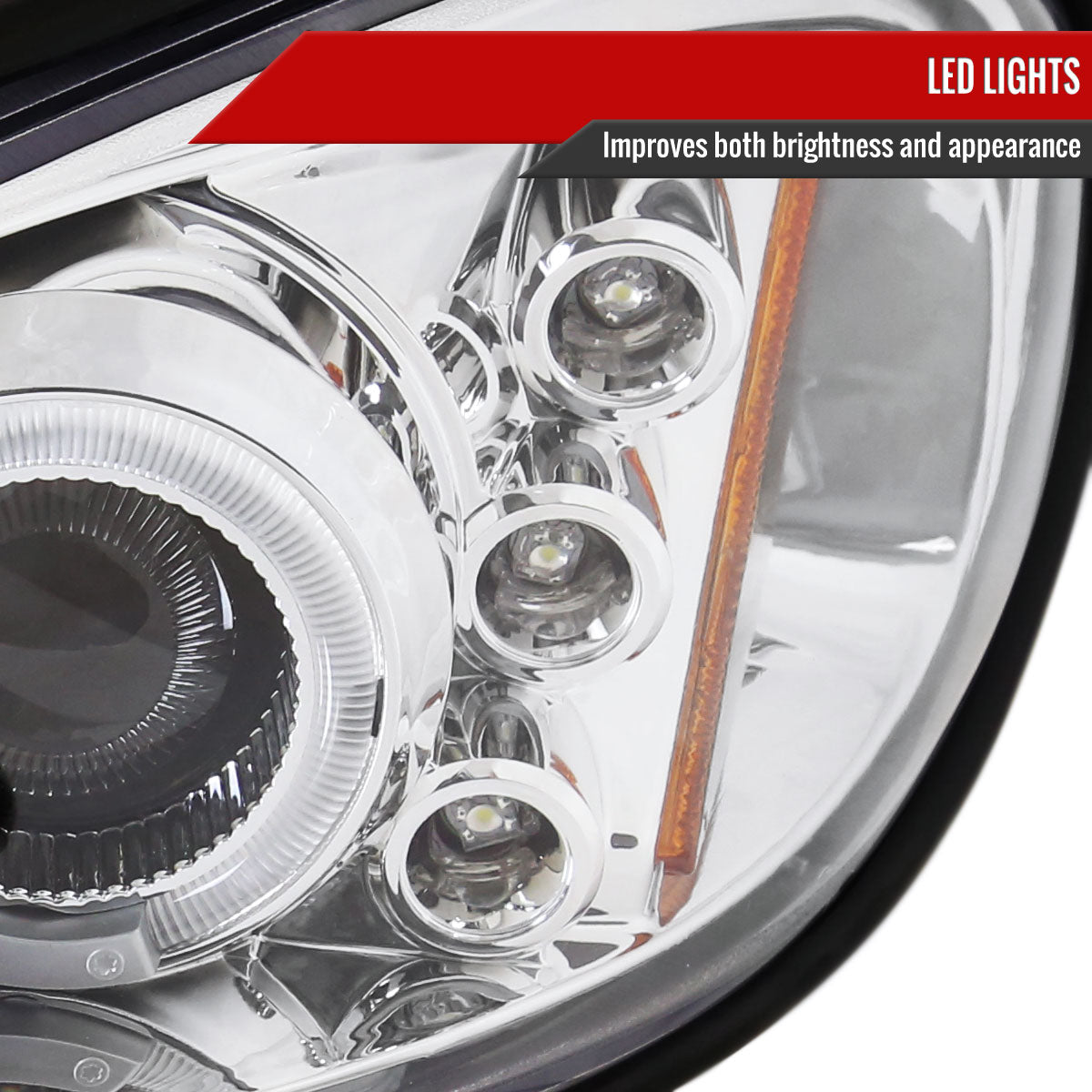 1999-2005 Pontiac Grand AM Dual Halo Projector Headlights (Chrome Housing/Clear Lens)