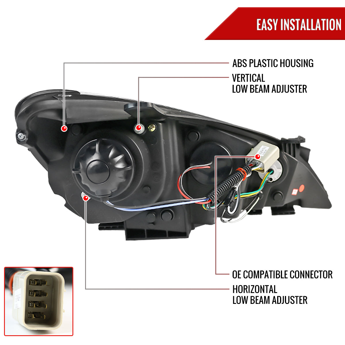 2010-2012 Hyundai Genesis Coupe R8 Style LED Strip Projector Headlights (Glossy Black Housing/Smoked Lens)