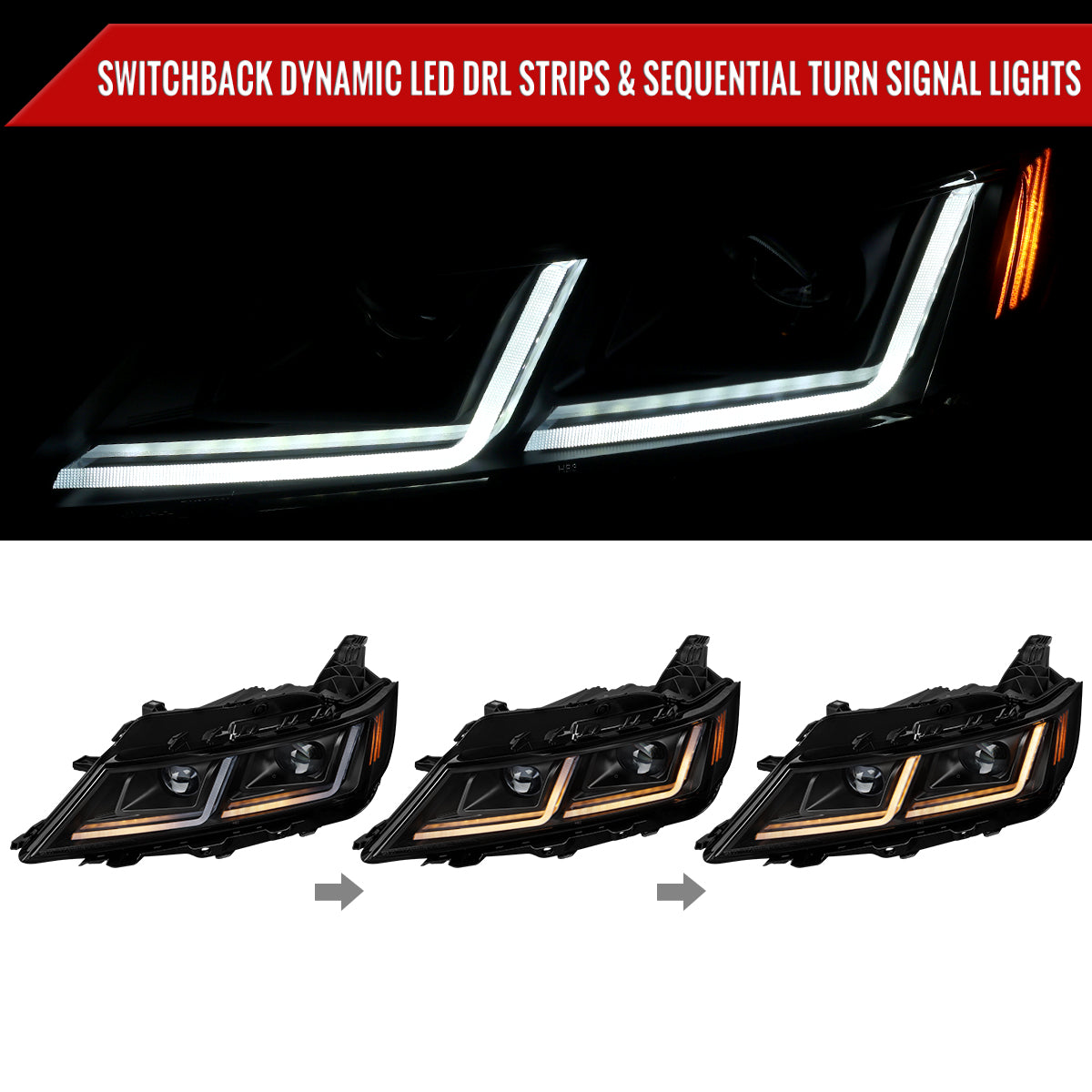 2014-2020 Chevy Impala Full LED DRL Sequential Headlights (Matte Black Housing / Clear Lens)